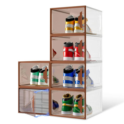 Shoe Storage Box Organizer, Clear Thicken Stackable Plastic Shoe Boxes with Magnetic Door, Sturdy Shoe Containers for Sneakers Boots, Easy to Assemble