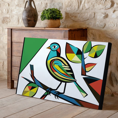 Canvas A Vibrant Cubist Depiction Of A Bird Perched On A Wall Art Stylized Branch Showcasing A Geometric Composition Filled With Bold Canvas Wall Art