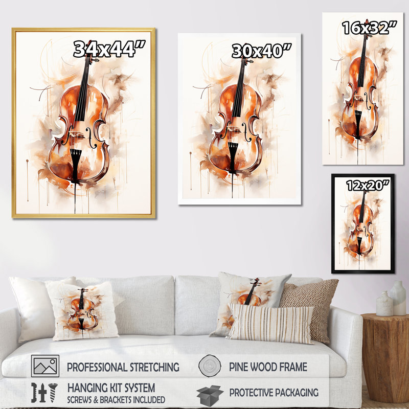 Cello Contour Rich Brown IV sur toile, H 44 po x l 34 po x P 1,5 po, Toile tendue