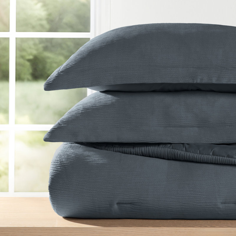 Cloud Gauze Textured Comforter Set, King / Cal-King Comforter + 2 Shams, Slate Blue