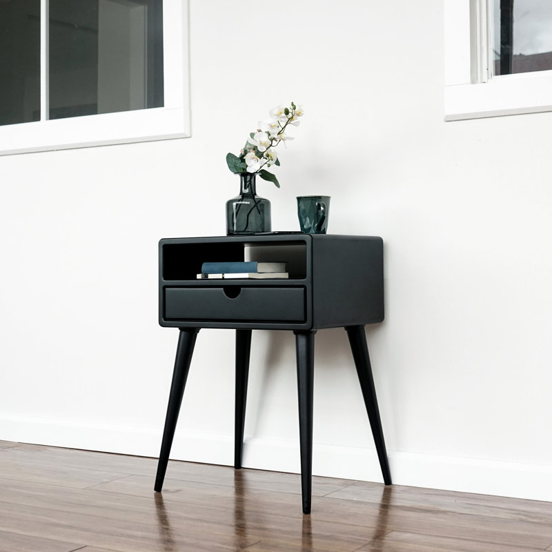 Clemmons Colletti 1 - Solid Wood Nightstand with Drawer, Black