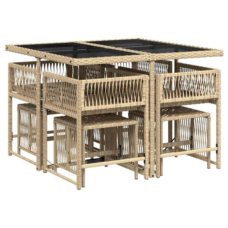 Patio Dining Set Table,, Mix Beige, 9, 73 cm H x 110 cm W x 106 cm D, Mix Beige, 8