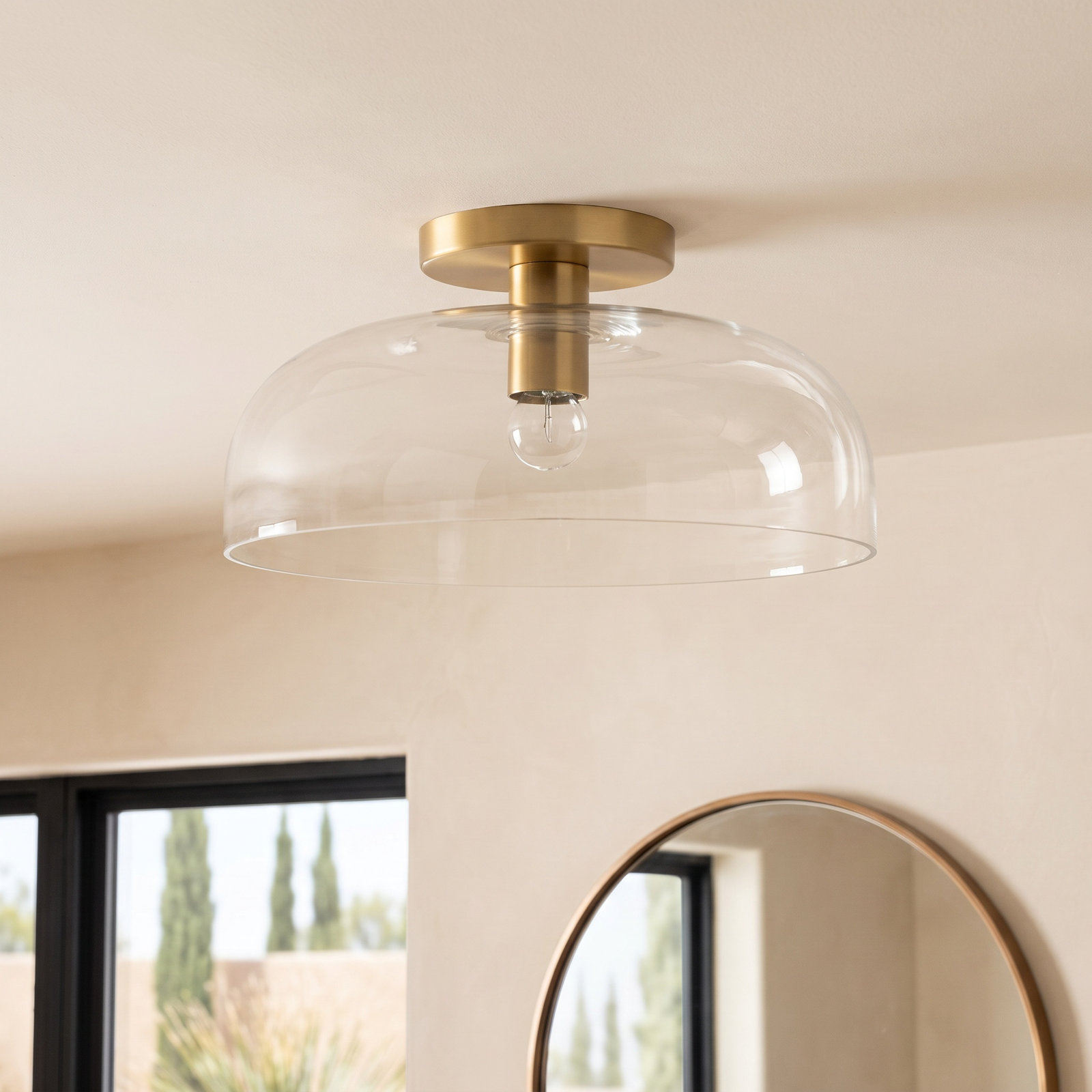 Blakehurst Single Light Glass Semi Flush Mount, Brushed Gold