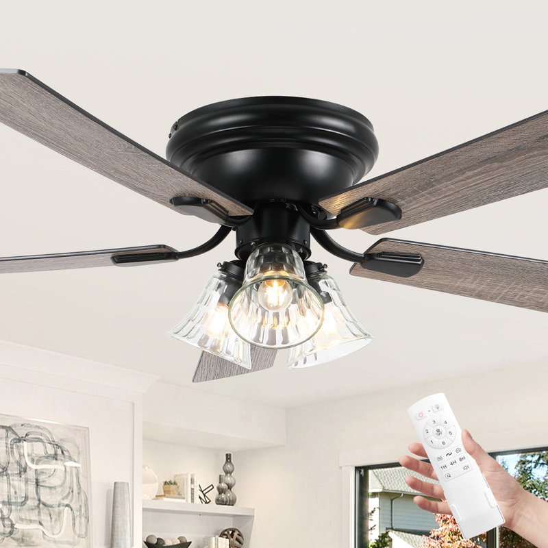 Ventilateur de plafond encastré à 5 pales 52 po Farmhouse avec ensemble d'éclairage et télécommande, ventilateur de plafond à profil bas réversible