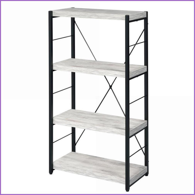 Bookshelf 3-Shelf Industrial Rustic Antique White &amp; Black | Wood+Metal | Contemporary