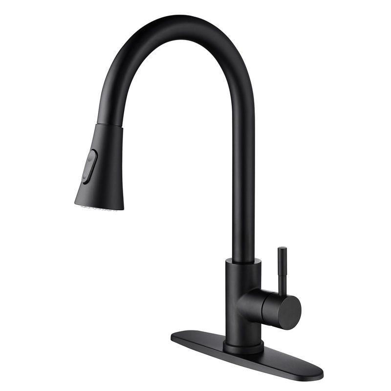 Robinet de cuisine avec douchette extractible noir mat: acier inoxydable, buse rotative à 360 °, fonction de corrosion, poignée simple pour l'alimentation en eau et contrôle de l'utilisation dans le bec, le traitement, la régulation