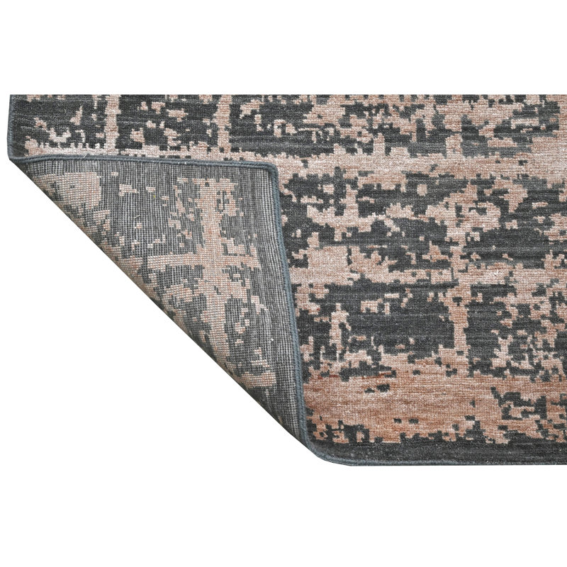 Tapis noir et rose noué à la main de haute qualité