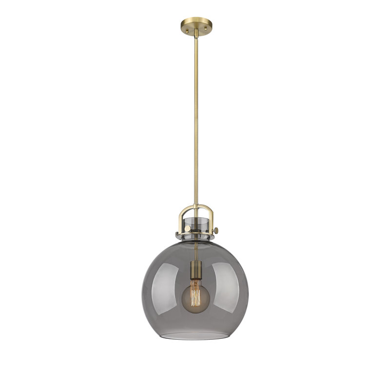 Luminaire suspendu à 1 tige Sligo, H 17,63 po x l 14 po x P 14 po, Plaqué couleur fumée, Nickel poli
