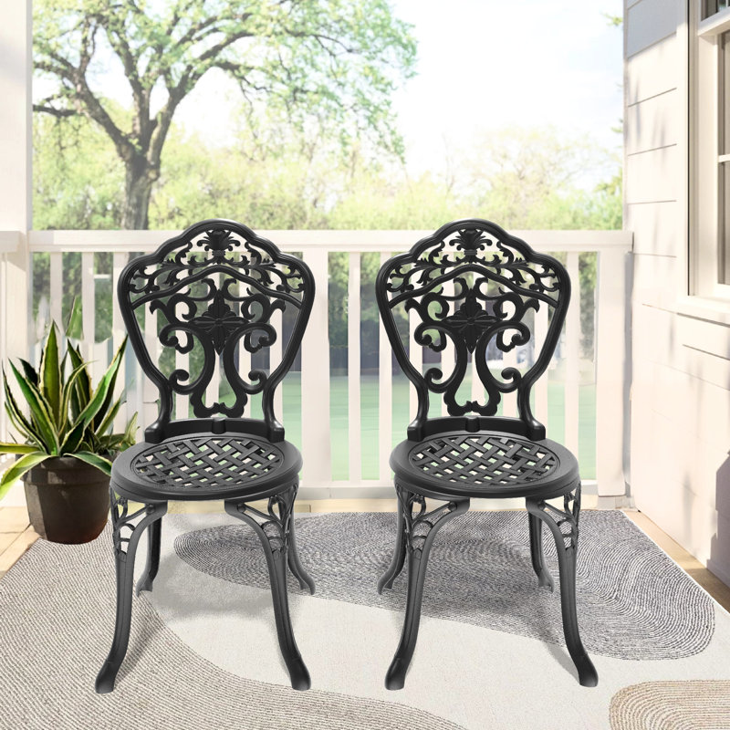 Chaises de patio en fonte d'aluminium 2, noir, sculptures complexes, protégé, coussin antidérapant, paire extérieure ergonomique de dossier et de siège, structure noire, revêtement délicat, pied