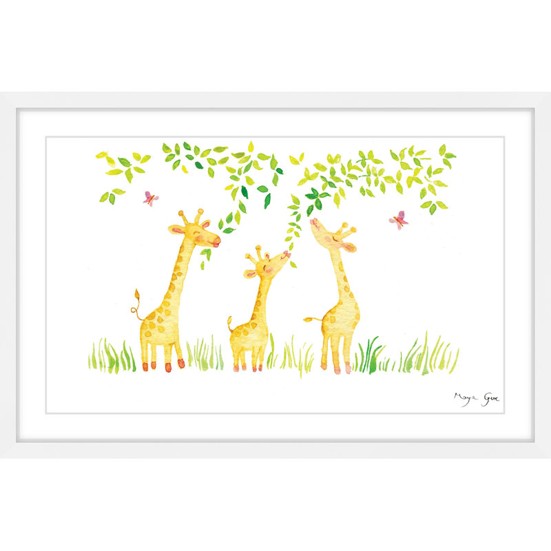 'Three Giraffes' by Maya Gur Framed Print, 20" H x 30" W x 1.5" D