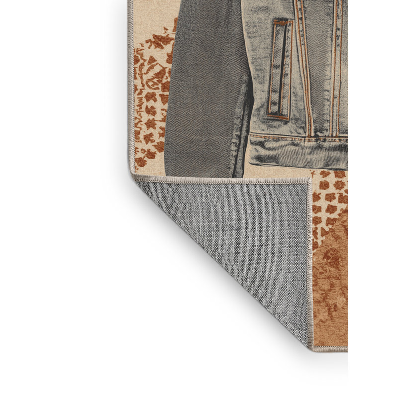 Tapis marocain décontracté lavable à la machine en brun - reliure beige, 2 x 5