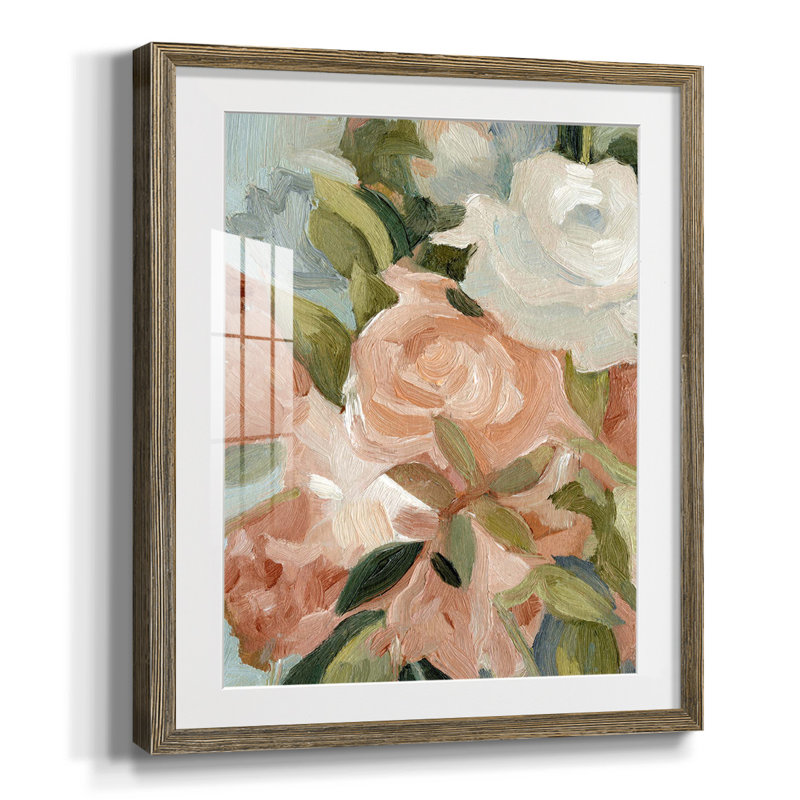 Motif rétro I, Blanc, Papier avec cadre noyer