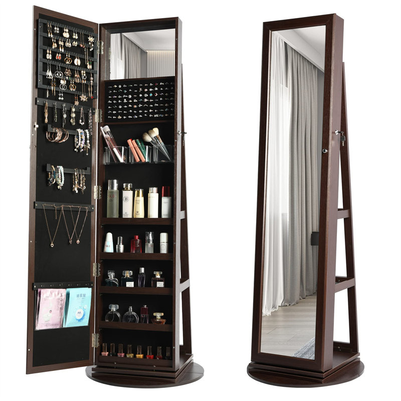 Modern Pure White Triangular Jewellery Armoire With Full-Length Mirror, Brun clair