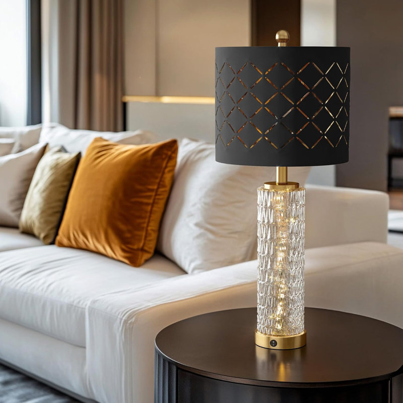 Ensemble de 2 lampes de table modernes 27,75 ", lampe de chevet dorée avec veilleuse en cristal, USB A + C