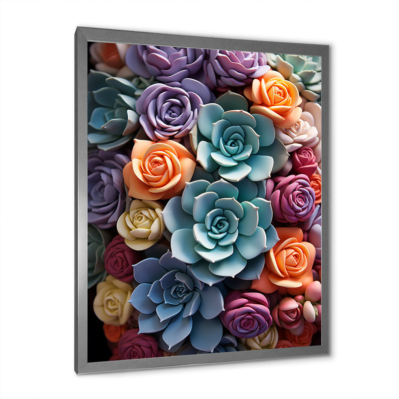 «Talum Blue Yellow Succulents Delight», reproduction sur toile, H 32 po x l 16 po x P 1 po, Cadre photo argenté