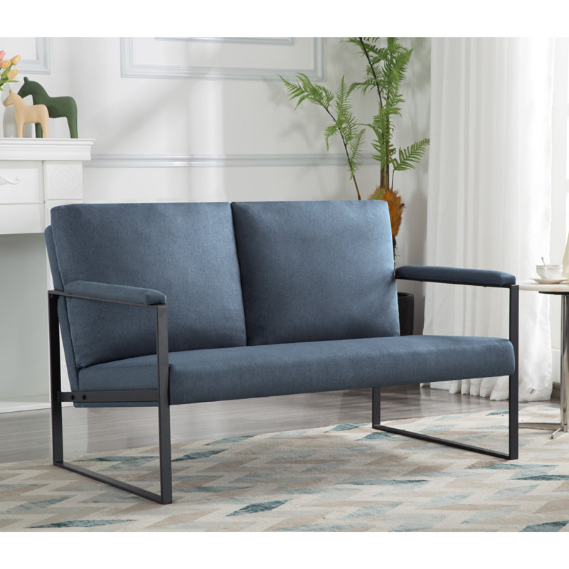 49.2" Upholstered Loveseat, Blue Linen Blend