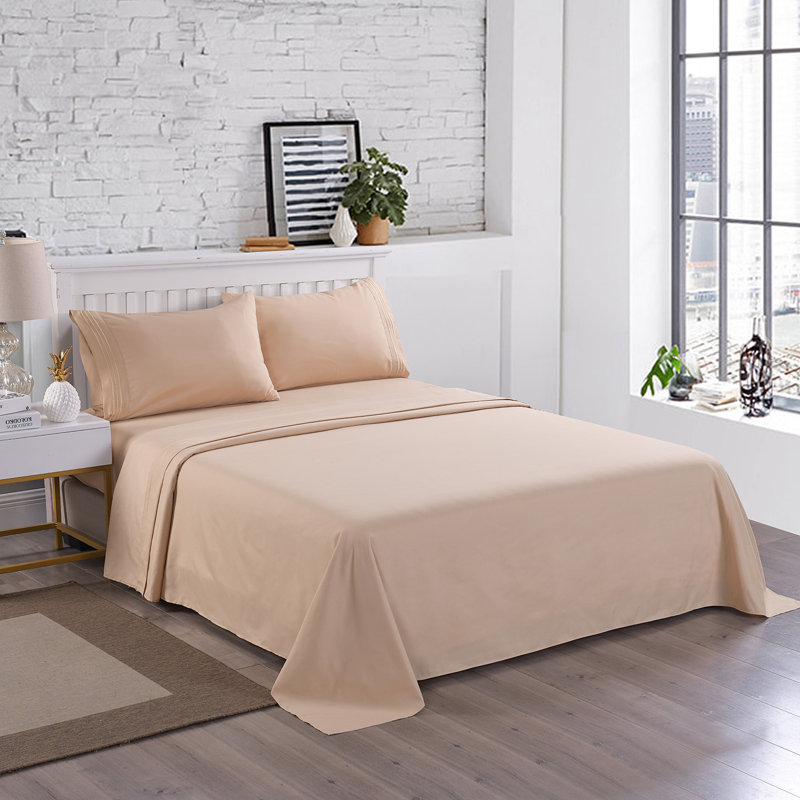 WF-BSS4-E Microfiber Sheet Set, Full Sheet Set + Fitted Sheet + 2 Pillowcases, Beige
