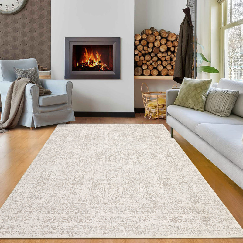 Rectangle Abstract Washable Area Rug, Beige, Rectangle 240 x 340 cm