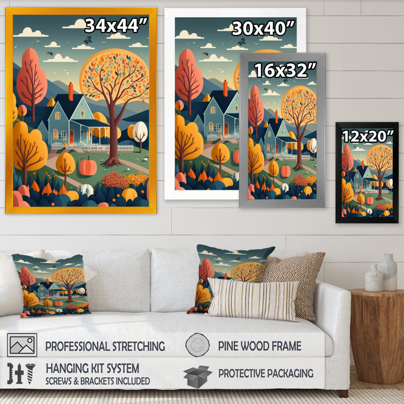 «Graphic Trees with Little House», reproduction sur toile, Impression noire sur toile encadrée, H 32 po x l 24 po x P 1 po