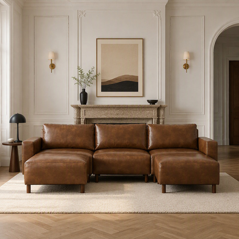 Canapé modulaire Luxury Luxury, Cuir PU respirant brun foncé