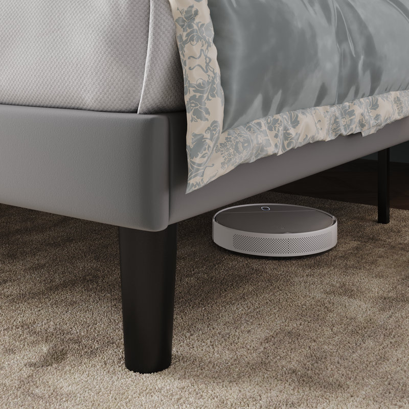 Chic Velvet Upholstered Platform Bed With Storage Shelf And Charging Station Wingback Headboard, Wooden Slats, Light Gray