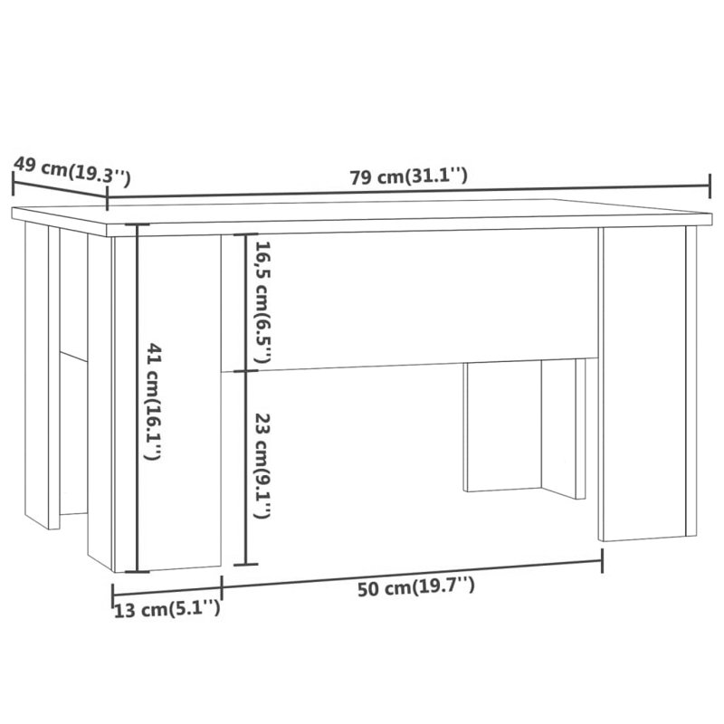 Hutt Lift Top Four Leg Coffee Table with Storage, 41cm H x 79cm W x 49cm D, Smoked Oak