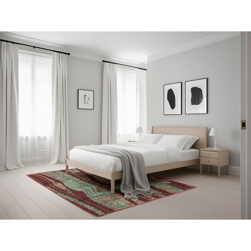 Tapis bleu sarcelle / brun Monyette, Rectangle 5 pi x 7 pi