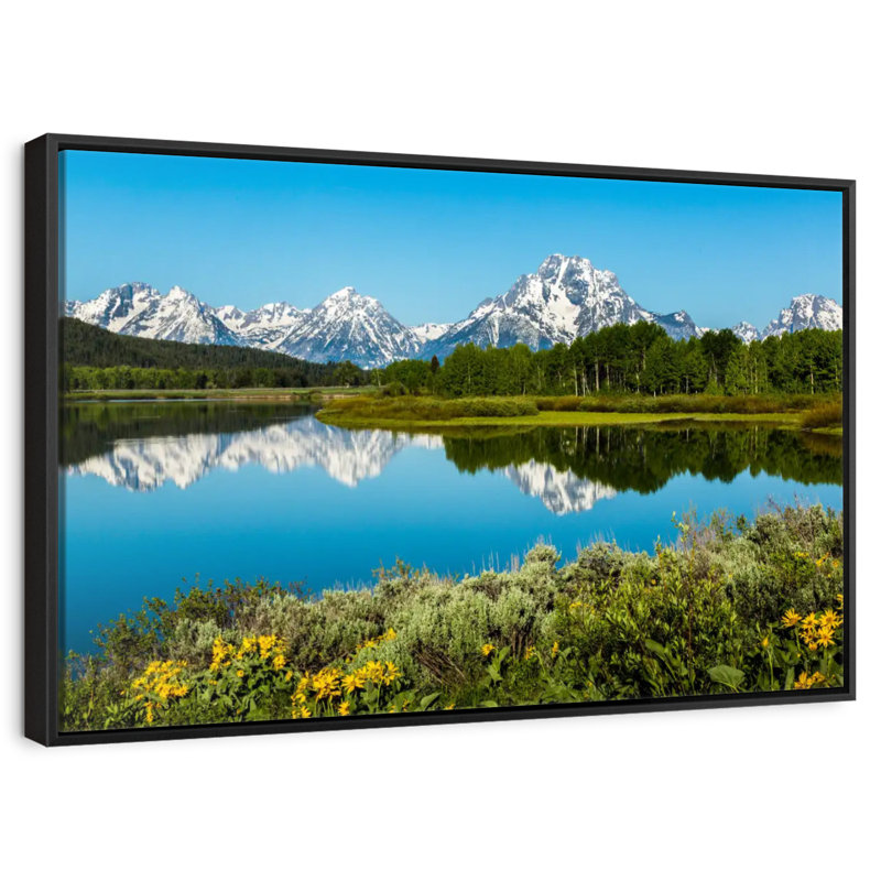 Réflexions du lac Grand Teton, 46 po x 31 po, Cadre flottant noir