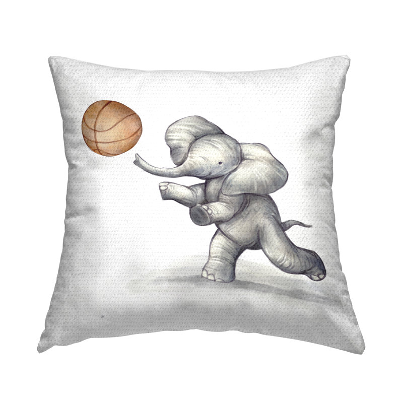 Coussin d'extérieur imprimé éléphant jouant au basketball par Ziwei Li