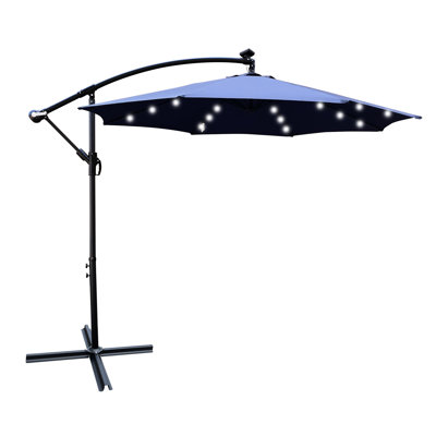 Parasol d'extérieur de 3 m avec éclairage DEL solaire - Imperméable, résistant à la décoloration, 8 baleines, manivelle, base en croix pour jardin, terrasse, cour, piscine, patio, couleurs inaltérables.