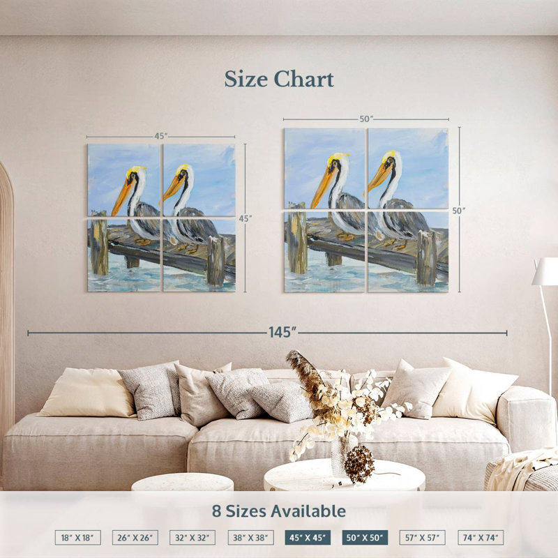 Brampt Pelicans On Deck, 50'' H x 50'' W