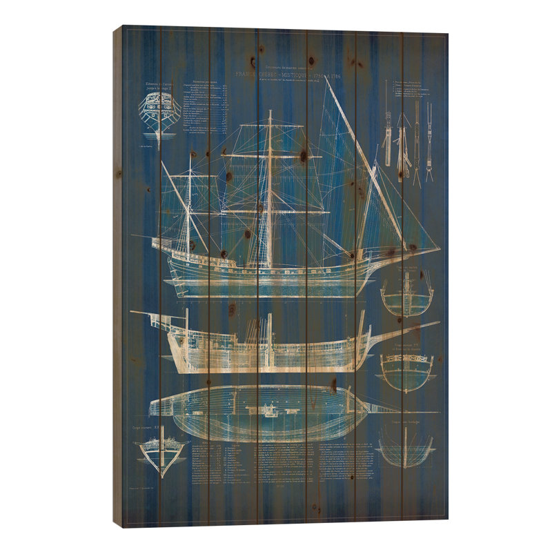 Plan antique du navire I, L 18 po x H 26 po x P 1,5 po