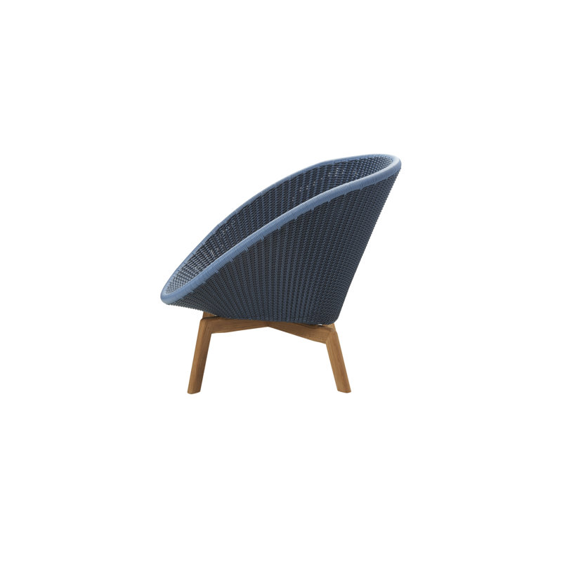 Peacock Papasan Chair with Teak Legs, Dark Blue, Dark Gray/Teak