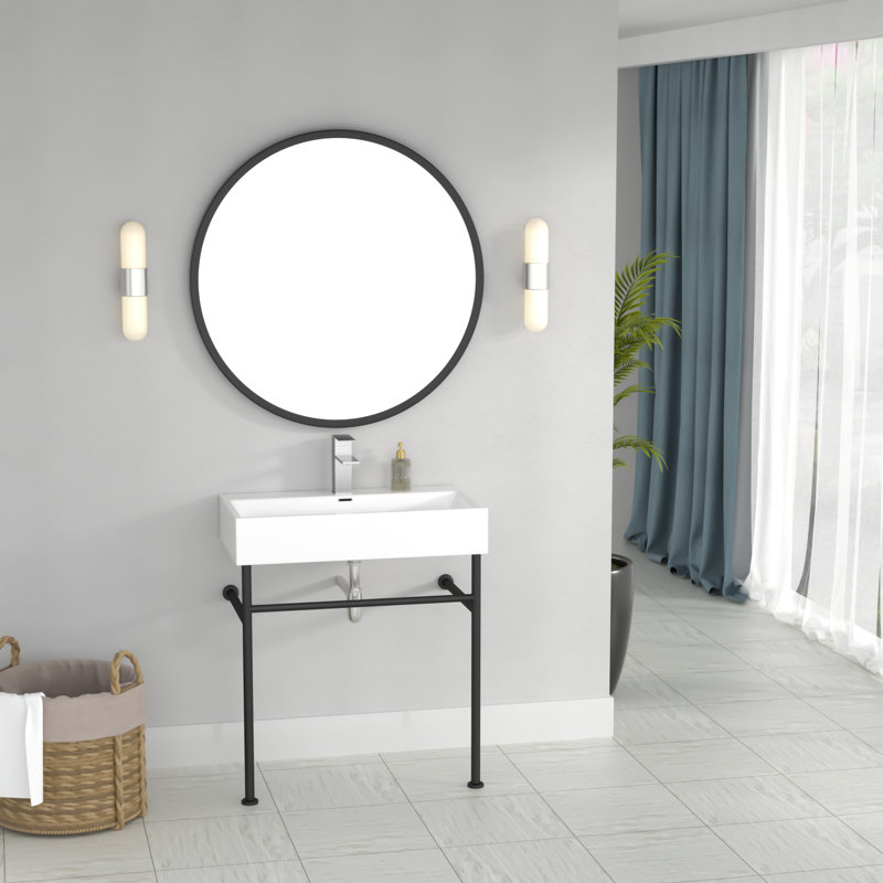 Lavabo de salle de bain console rectangulaire avec trop-plein, Blanc