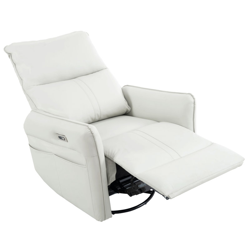 Ijahnae Faux Leather Swivel Power Recliner, Light Gray, Manual - Push Button