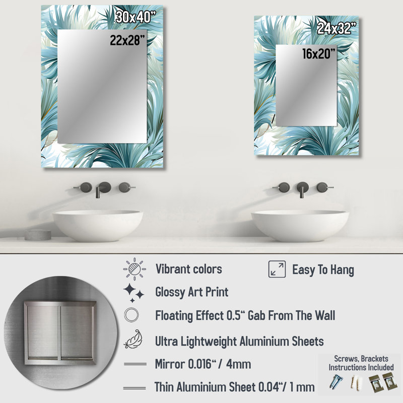 Anacarina Oceanic Dreamscape, motif tropical - miroir mural décoratif tropical, miroir floral, 40 po x 30 po