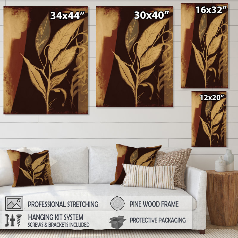 Terra Cotta chocolat feuilles I - paysage brun forêt, H 20 po x l 12 po x P 1 po, Toile tendue