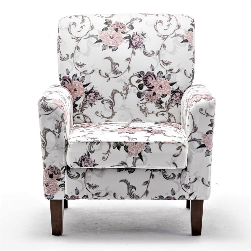 Fauteuil à motifs en mélange de polyester, structure en bois de bouleau massif avec pieds fuselés bruns, chaise d'appoint rembourrée de mousse avec garniture pour le bureau du salon
