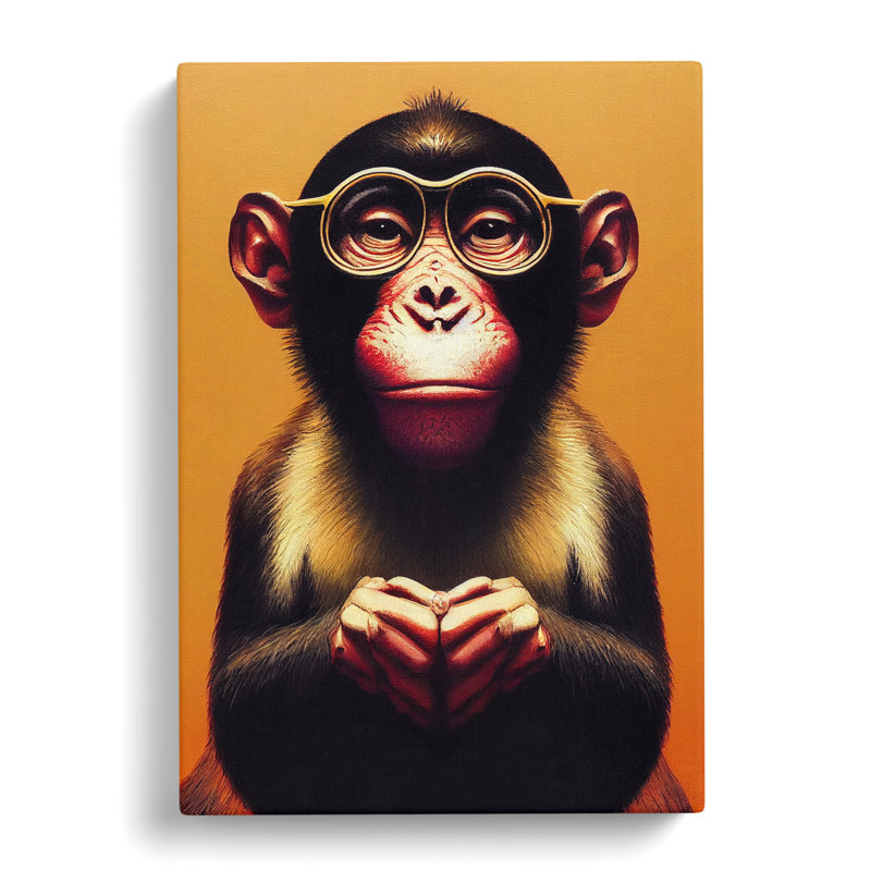 Monkey In Glasses No.2 - Wrapped Canvas, 76cm H x 50cm W x 3cm D