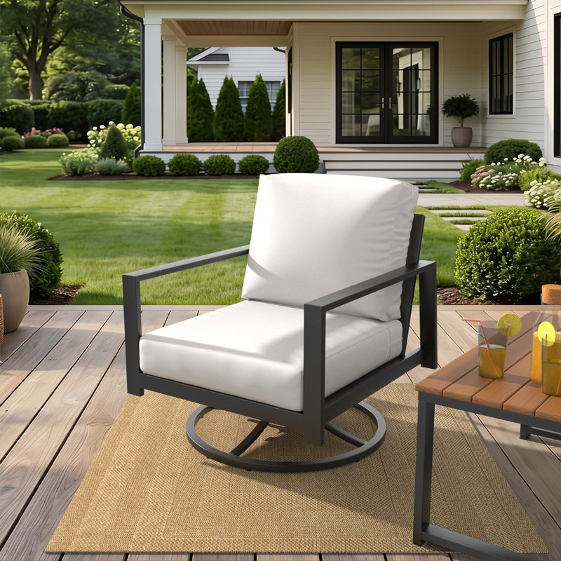 Chaise berçante d'extérieur en métal avec coussins Sunbrella® Townsend, Tissu naturel Sunbrella®, Bare, No
