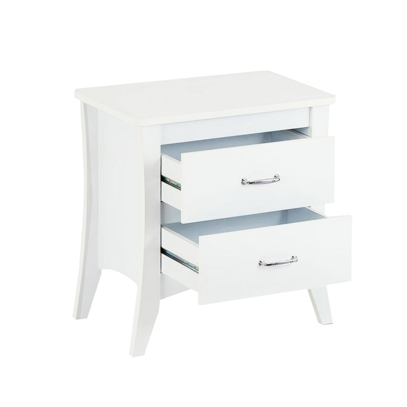 Table de chevet blanche tendance avec 2 tiroirs et fonction d'arrêt manuel pour plus de sécurité