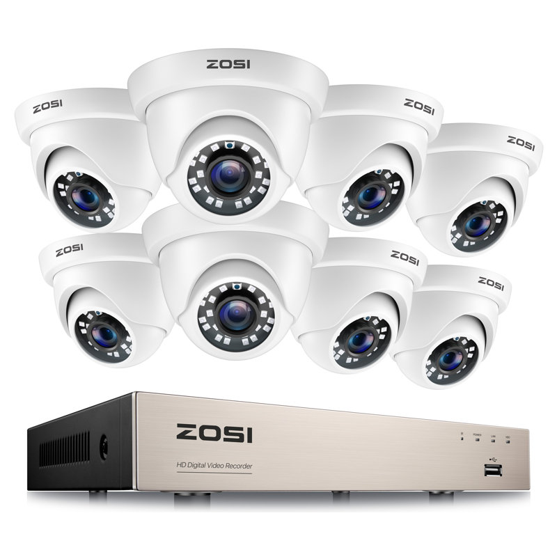 8Ch 1080P Dvr Security Camera System, 8 X 2Mp Wired Dome Outdoor Cameras, Motion Detection