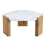 Table basse de 31 pouces à texture de marbre blanche à base triangulaire - Base triangulaire en bois, convient aux salons, aux cafés