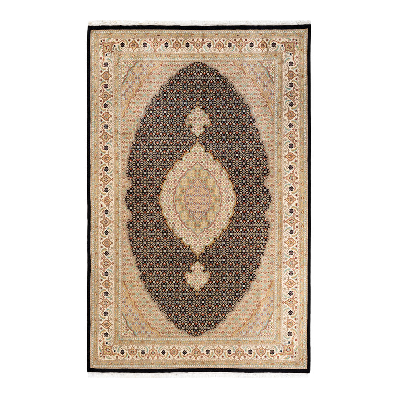 Tapis unique en laine noué à la main 6 pi 4 po x 8 pi 9 po nouvel âge Hayner - rose / noir / bleu