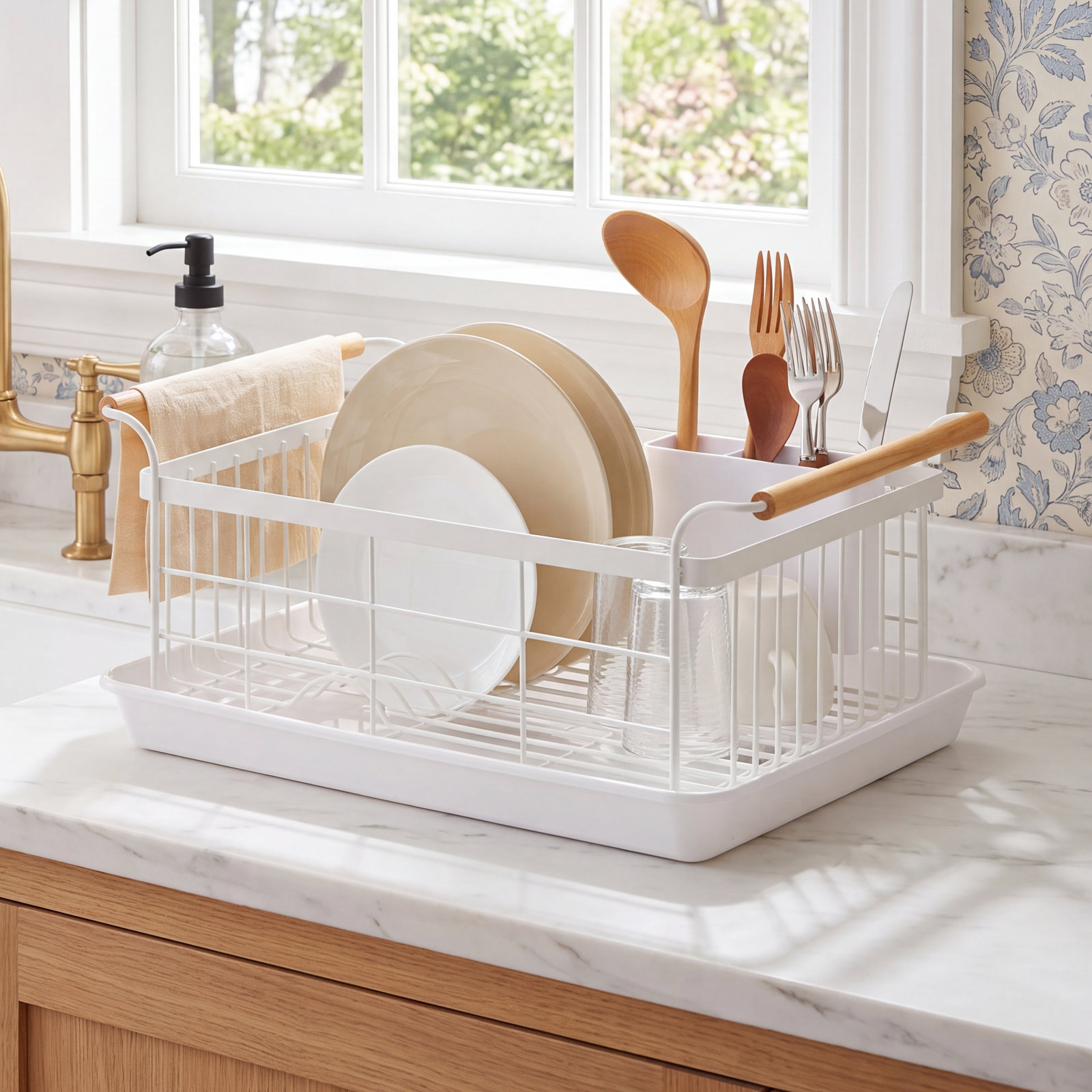 Tosca Dish Rack with Removable Tray, White