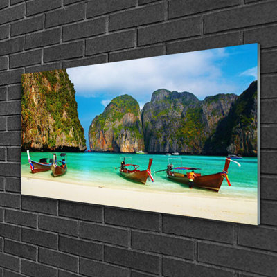 Landscape Beach Sea Mountains 1 Piece Wall Art on Glass