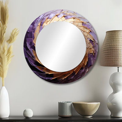 Beige mauve minimalisme spirale poteries I - miroir mural unique spirales abstraites, miroir rond moderne, art imprimé en métal