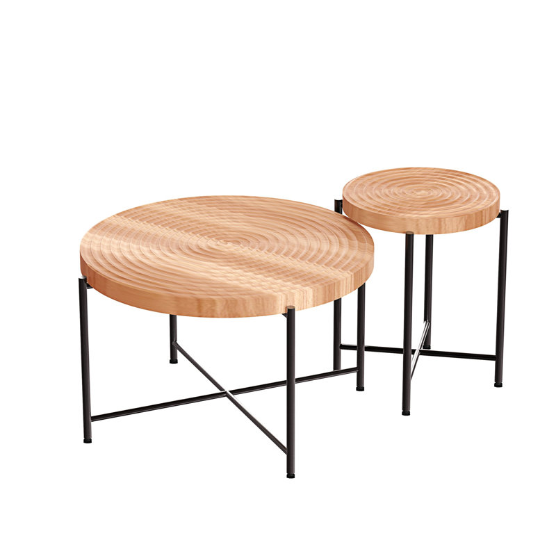 2-Piece Coffee And End Table Set – Waterproof MDF With PVC Cover, Natural Wood/Brown
