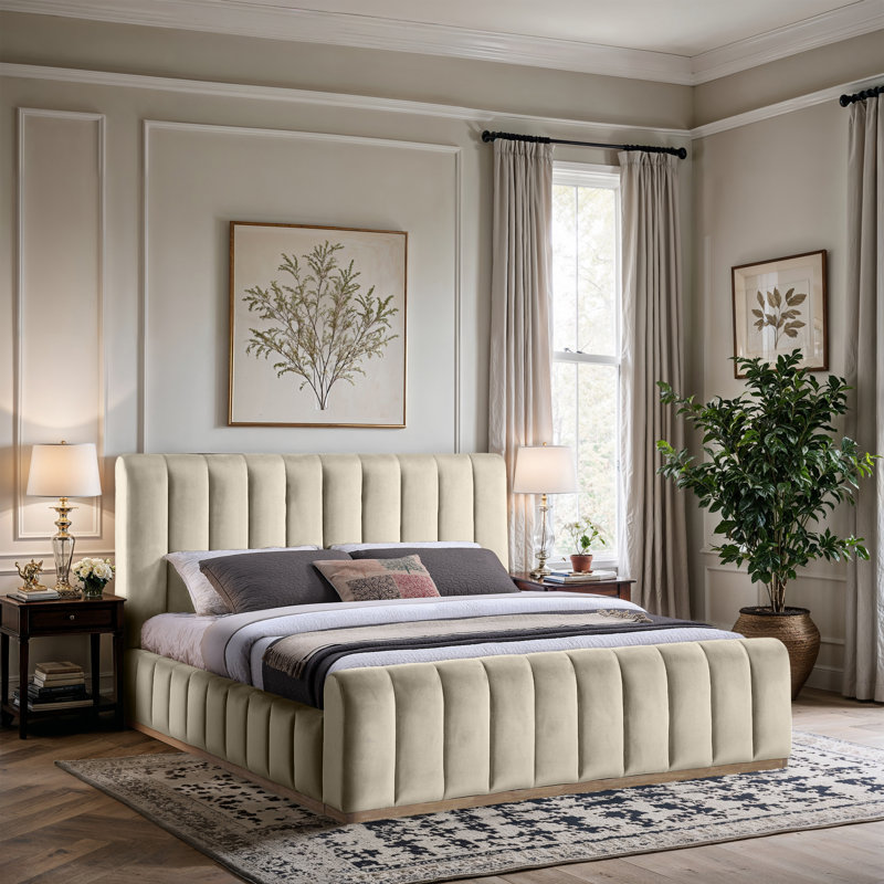 Amara Velvet Bed, King, Cream Velvet