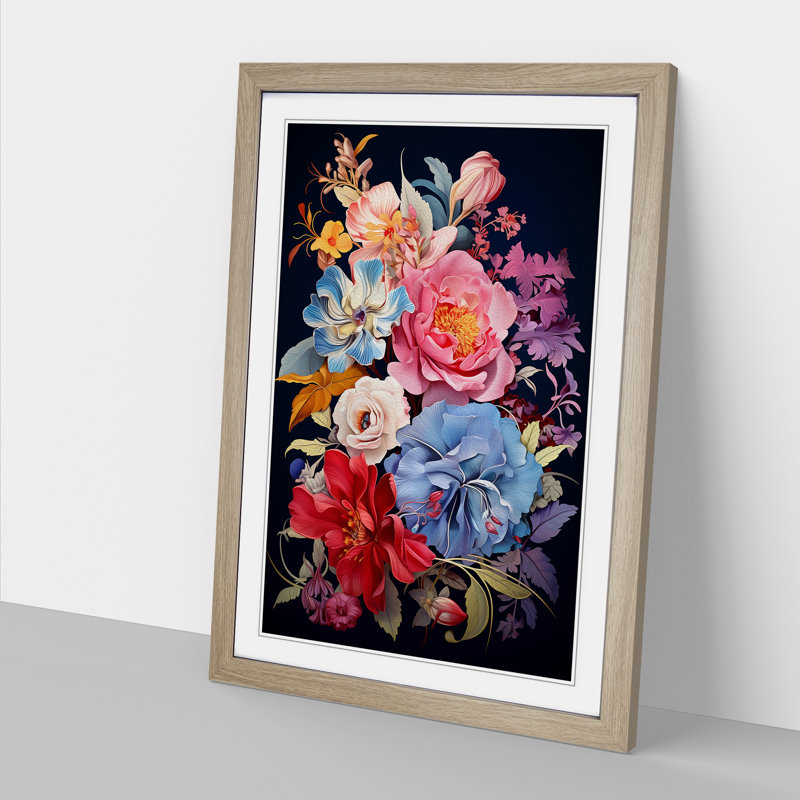 Floral Art Deco - Framed Print, 34cm H x 25cm W x 2cm D, Oak